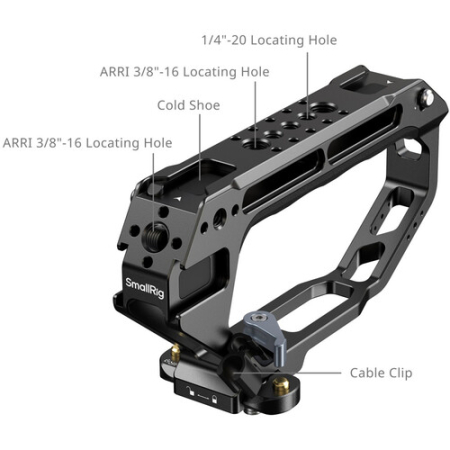 SmallRig 6924 - zaawansowana klatka do Sony FX5 z uchwytem górnym, paskiem, płytką montażową, 2x prętem 15mm i adapterem PL-E - szczegóły uchwytu górnego
